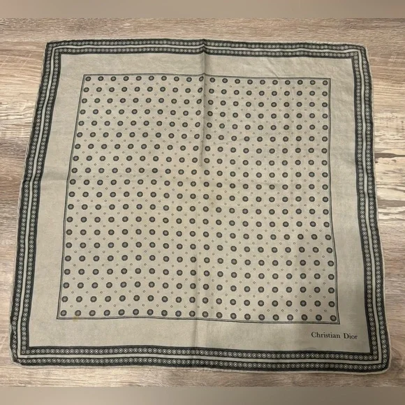 Christian Dior silk scarf, gray, square, 18.5 inches, logo. 100% silk. - Picture 6 of 12